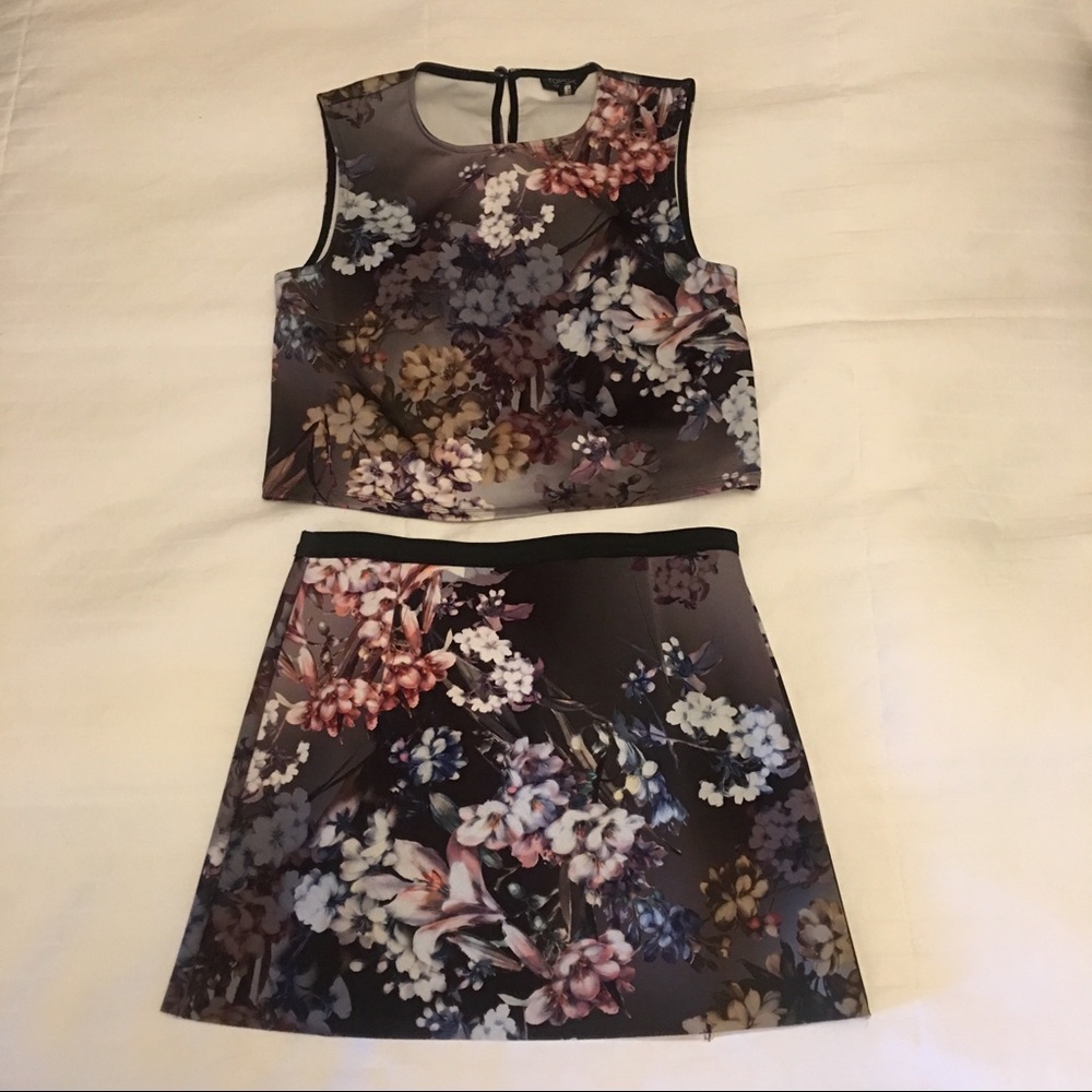 TOPSHOP Floral Mini Skirt Crop Top Set